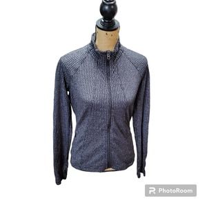 Athleta Black White Zip Up Jacket Lightweight With Thumb Hole Wmn’s Sz Medium